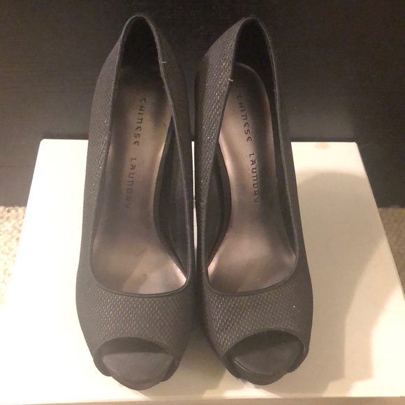 Chinese Laundry Black Glitter Peep Toe Heel - Picture 2 of 4